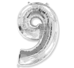Wyprzedaż cyfra 9 - srebrna - balon foliowy 85 cm - godan