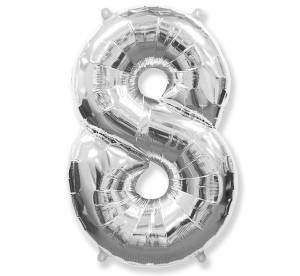 Wyprzedaż cyfra 8 - srebrna - balon foliowy 85 cm - godan