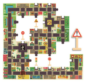 Ulice w mieście ze znakami drogowym - puzzle - djeco