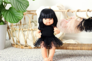 Czarny Strój Baletnicy -  Body i Spódniczka Tutu - Rozmiar 38- Ubranko Dla Lalek - Miniland - LILLITOY