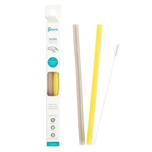 Grey & yellow - silikonowa słomka dwupak - 2-pack - fommi
