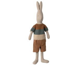 Króliczek w Koszulce w Kolorowe Paski i Brązowych Spodenkach - Rabbit size 4 - Classic - Knitted Shirt And Shorts - Maileg