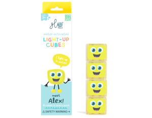 Alex - Zestaw 4 kostek Sensorycznych Świecących w Wodzie - Kolor Żółty - Glo Pals
