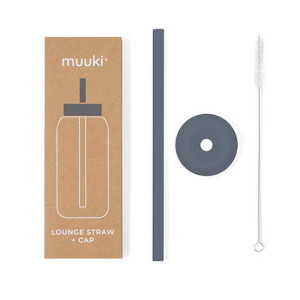 Smoke Grey - Silikonowa Słomka i Nakładka na Szklaną Butelkę 720 ml - Muuki