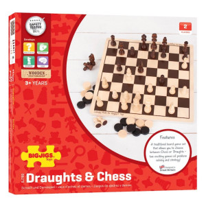 Szachy i warcaby - drewniane - zestaw dwóch klasycznych gier - bigjigs toys