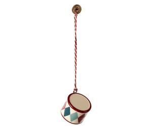 Czerwony Mały Bębenek w Kolorowe Romby - Dekoracja Bożonarodzeniowa - Metal Ornament Small Drum Classic Red - Akcesoria dla Lale