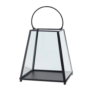 Szklana latarenka stożkowa - metalowa czarna 17x17x19,5 cm - altom design