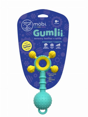 Gumlii - gryzak sensoryczny z wypustkami i grzechotką - mobi