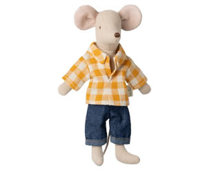 Promocja myszka tata w żółtej kraciastej koszuli - dad mouse - maileg