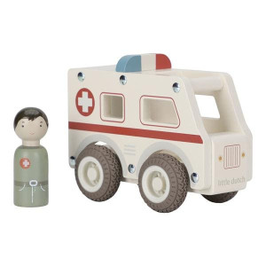 Ambulans - drewniane auto ambulans z wyjmowanym ludzikiem - little dutch