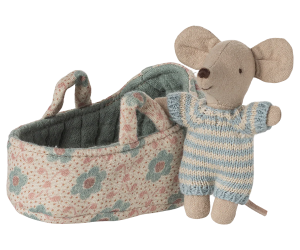 Myszka Dzidziuś w Niebieskim Nosidełku - Niemowlę w Gondoli - Baby Mouse - Maileg