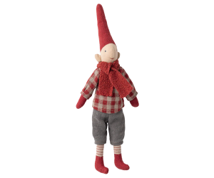 Krasnoludek Pixy w Koszuli w Kratę - Chłopiec - 26 cm - Rozmiar nr 1 - Dekoracja Bożonarodzeniowa - Maileg