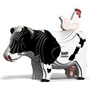 Krowa z kurą na grzbiecie - wiejskie zwierzęta - eko układanka 3d - eugy