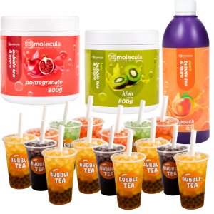 Bubble Tea Set - Kiwi und Granatapfel, Pfirsichsirup, Tassen und Strohhalme