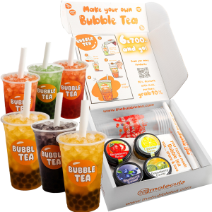 Molecula |  Grab&Go – 6x700ml – Bubble Tea Set - Perlen: Blaubeer und Stachelbeer + Sirup: Zitronen und Erdbeer