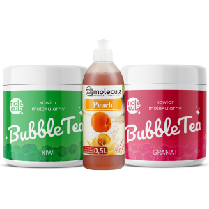 Bubble Tea Set - Kiwi und Granatapfel, Pfirsichsirup, Tassen und Strohhalme