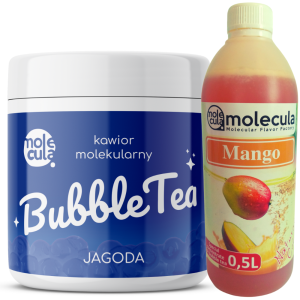 Molecula Bubble Tea Nahrungsergänzungsmittel Mini Set 1x Fruchtperlen Blaubeere 1x Sirup Mango Becher Strohhalme Popping Boba