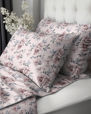 Ekskluzywna pościel bawełniana z perkalu w różowe peonie 160x200 + torebka