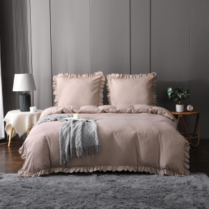 Elegancka pościel glamour w falbanki beżowa 160x200
