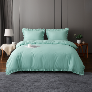 Elegancka pościel glamour w falbanki miętowa 200x220