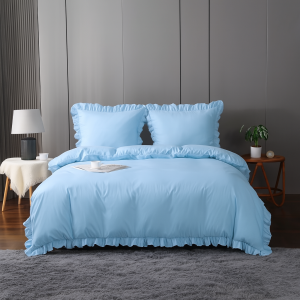 Elegancka pościel glamour w falbanki błękit 200x220