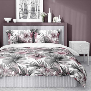 Bawełniana pościel 220×200 biała w liście palmowe 5479B Home Satin