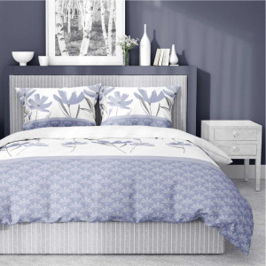 Bawełniana pościel 220×200 biała w lawendowe kwiaty 5489A Home Satin