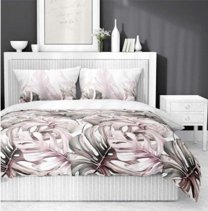 Bawełniana pościel 160×200 biała w liście palmowe 5479B Home Satin