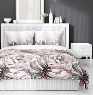 Bawełniana pościel 160×200 biała w tropikalne liście 5540B Home Satin