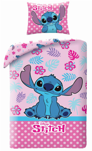 Pościel bawełniana 140x200 Lilo i Stitch Młodzieżowa różowa