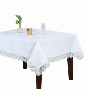 Obrus 140x220 biały kwadrat Rosse z koronką w różyczki
