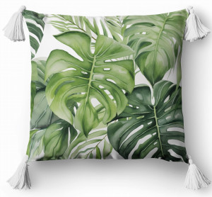 Poduszka Dekoracyjna 45x45 Kwiatowa Monstera Boho Zielona