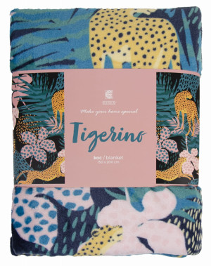 Koc 150x200 Tigerino Tropikalny w kwiaty i leopardy Home & You