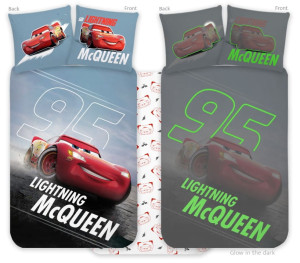 Pościel Niemowlęca Świecąca w ciemności 100x135 + 40x60 Cars Auta