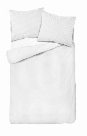 Pościel Adamaszkowa 160x200 Hotelowa Pasek 4mm Biała Poszwa