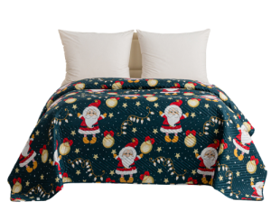 Narzuta Świąteczna 170x210 Mikołaje Gwiazdki Niebieska Merry CHristmas