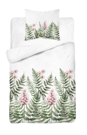 Pościel Bawełna 140x200 Kwiaty Liście Zielona