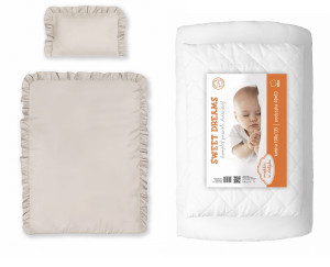 Komplet Niemowlęcy Pościel z falbanką 100x135 Bawełniana 2 cżęściowa Beżowa + Kołderka 100x135