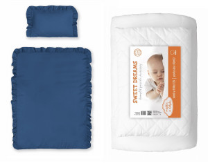 Komplet Niemowlęcy Pościel z falbanką 100x135 Bawełniana 2 cżęściowa Granatowa Denim + Kołderka 100x135