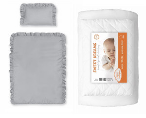 Komplet Niemowlęcy Pościel z falbanką 100x135 Bawełniana 2 cżęściowa Jasna Szara + Kołderka 100x135