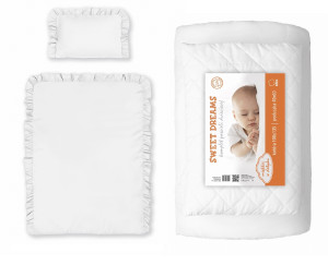 Komplet Niemowlęcy Pościel z falbanką 100x135 Bawełniana 2 cżęściowa Biała White + Kołderka 100x135