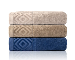 Zestaw 3szt. ręczników 70x140 Paula Perłowy - Taupe - Ciemny Niebieski 550g 100% bawełna