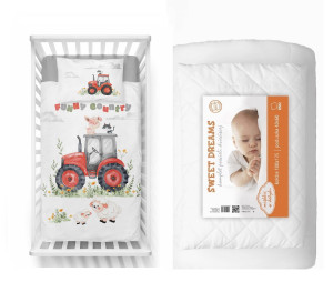 Komplet do łóżeczka 100x135 Kołdra + Pościel Traktorek czerwony farma