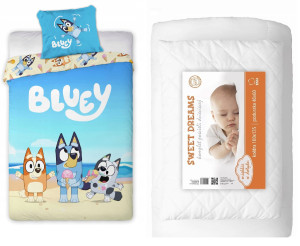 Komplet do łóżeczka 100x135 Kołdra + Pościel Bluey Niebieski Piesek Bajka HIT