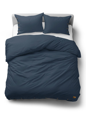 Pościel Bawełniana 220x200 Gładka z ozdobnym guzikiem Premium niebieska denim blue