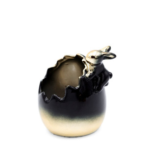 Figurka wielkanocna 9x8x10 czarna + złota jajko z glinki ceramicznej