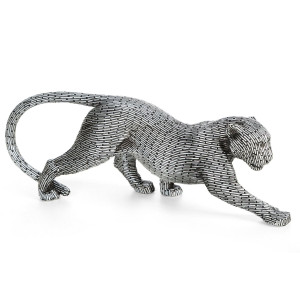 Figurka z żywicy poliestrowej Pantera 34 x 8 x 12 cm srebrna