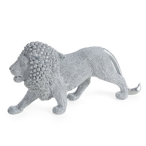 Figurka z żywicy poliestrowej Lew 23 x 6 x 12 cm srebrna