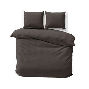 Pościel Satynowa 160x200 Gładka w Pasy Premium Ciemny Brąz Mocha