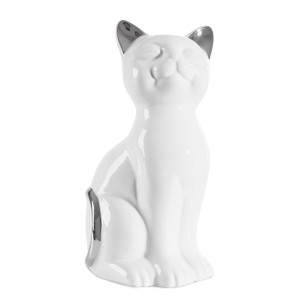 Figurka z glinki ceramicznej Koty 11 x 9 x 20 cm biała ze srebrnym